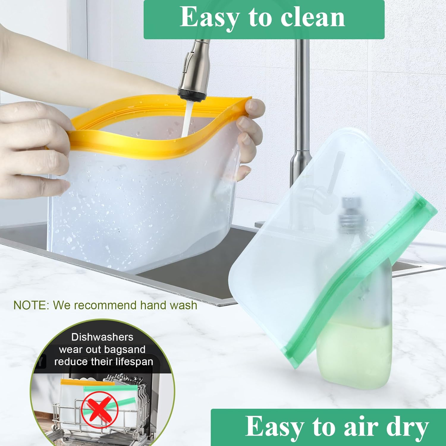 TROUSKAIG Silicone Storage Freezer Bags, 4 Reusable Sandwich Bags + 4 Reusable Snack Bags, Leakproof Food Storage Containers for Picnic, Work, Home Use image number 3