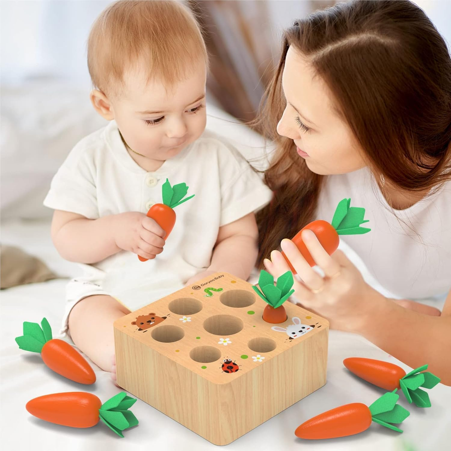 Baby Wooden Toy from 1 Year Old, Motor Skills for Boys and Girls, Montessori Sorting Game, Wooden Puzzle, Carrot Harvest, Educational Toy for Children as a Birthday Gift image number 6