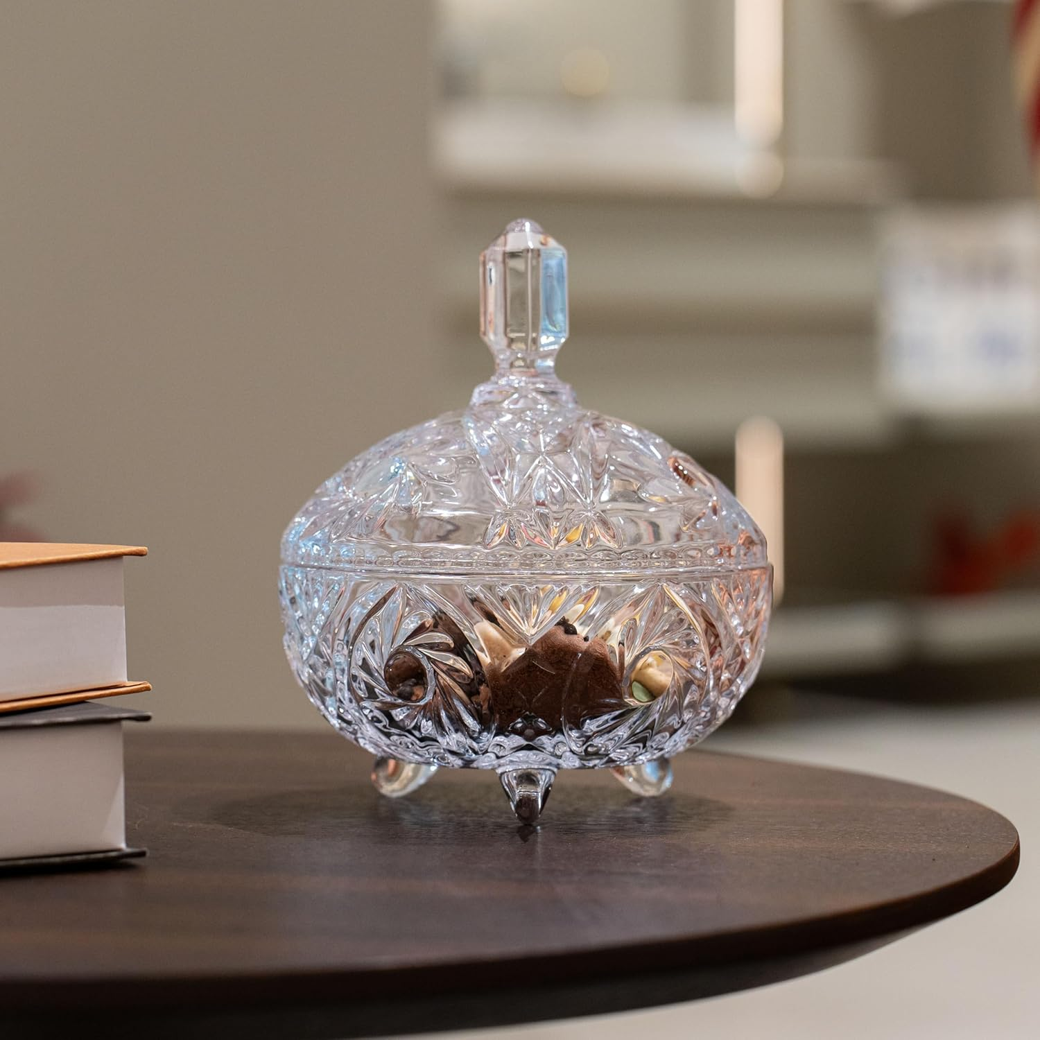 Large Glass Sweet Bowl with Lid, 800ML, Sweet Jars for Candy Buffet, Crystal Sugar Dish Decorative, Biscuit Storage Container for Chocolate, Cookie, Beans, Nuts, Jewelry Box, Apothecary, Christmas image number 5