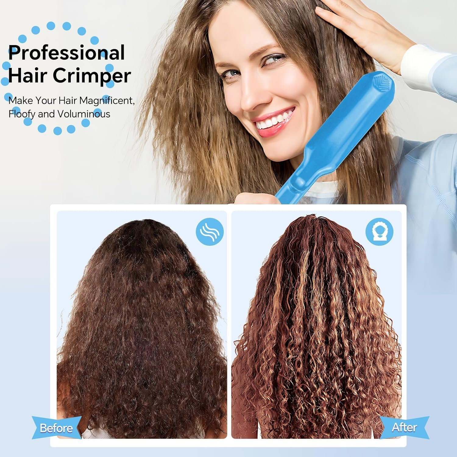 Hair Crimper 30S Rapid Heating Volumizing Crimping Iron for Fluffy Style Professional Crimping Iron for Women 5 Adjust Temp (Blue) - Blue image number 4
