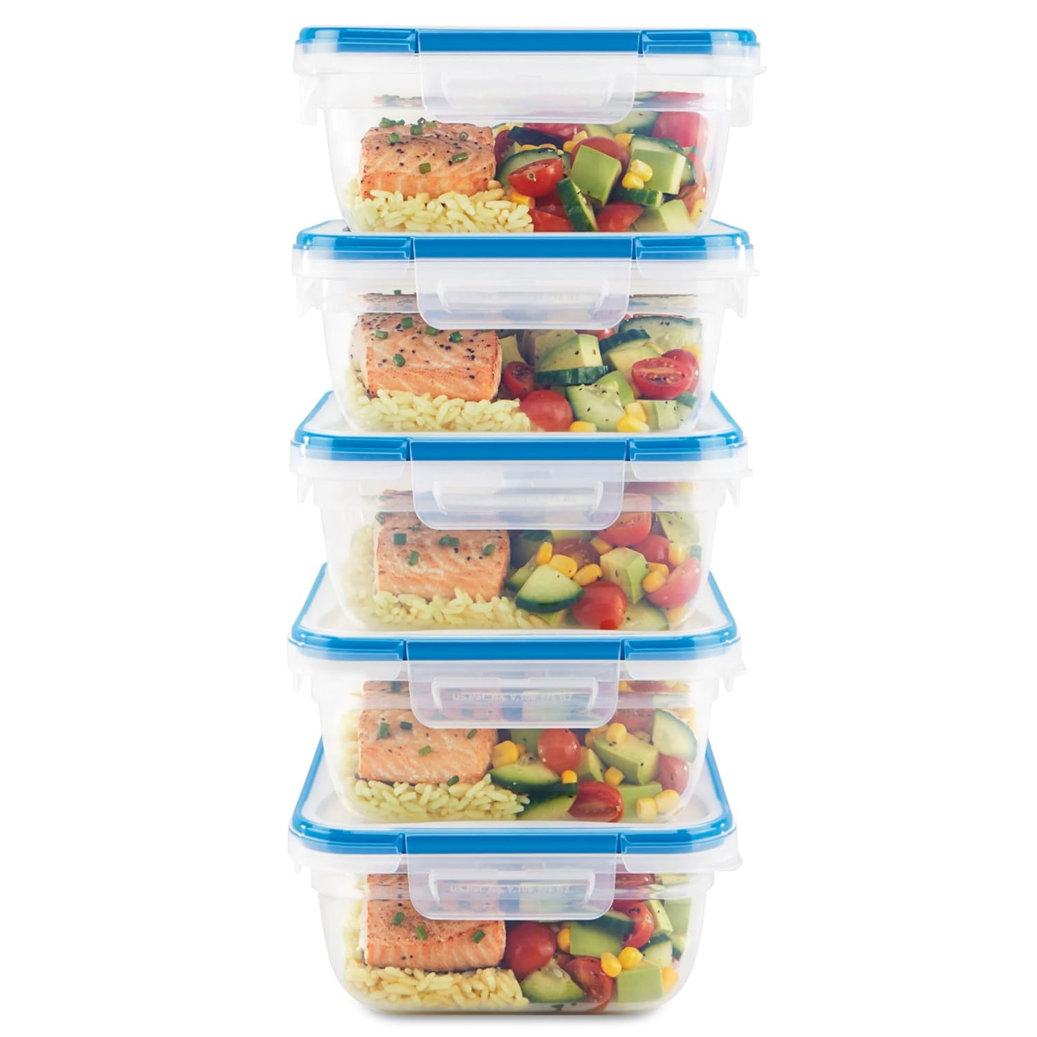 Snapware Total Solution 10 Piece Square Plastic Food Storage Container Set &ndash; 5 Containers with 5 Tab Locking Lids &ndash; Opaque, Microwave, Dishwasher and Freezer Safe, 1.3 Litre Capacity image number 2