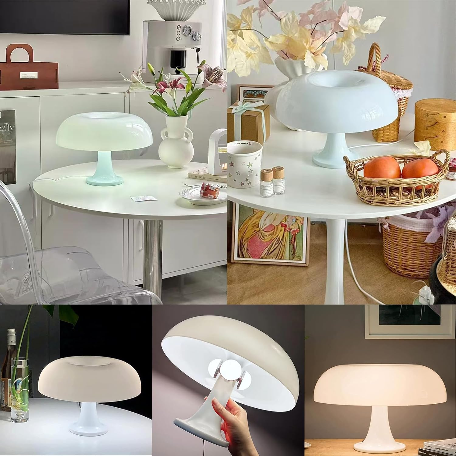 White Mushroom Lamp, Vintage Table Lamp with 3 Colors and 10 Brightness Levels, USB Powered Retro Bedside Lamp for Bedroom, Night Light, Hall, Home Decoration (White) image number 1
