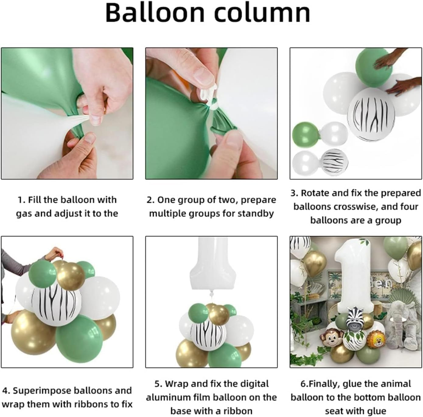 Jungle Safari Balloons Garland Kit Jungle Safari Party Supplies,1St Birthday Party Decorations Supplies,Green White Gold Balloon Arch Kit for Birthday Party Decorations. image number 6