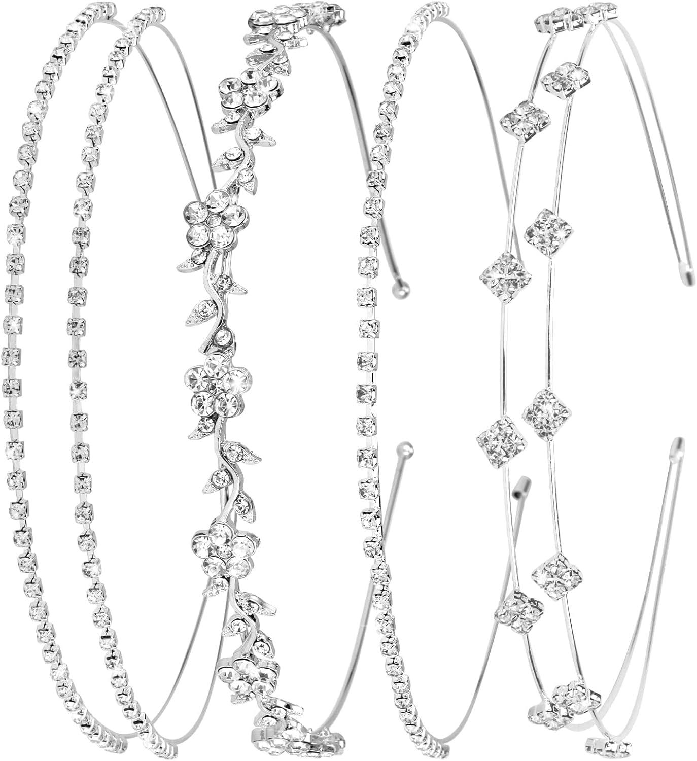 Rhinestone Headband 4 Pieces Rhinestone Glitter Sparkly Silver Headbands, Bridal Headband, Silver Hair Band, Women'S Hair Accessories, Wedding, Elegant and Stylish Headband, for Birthdays and Dates