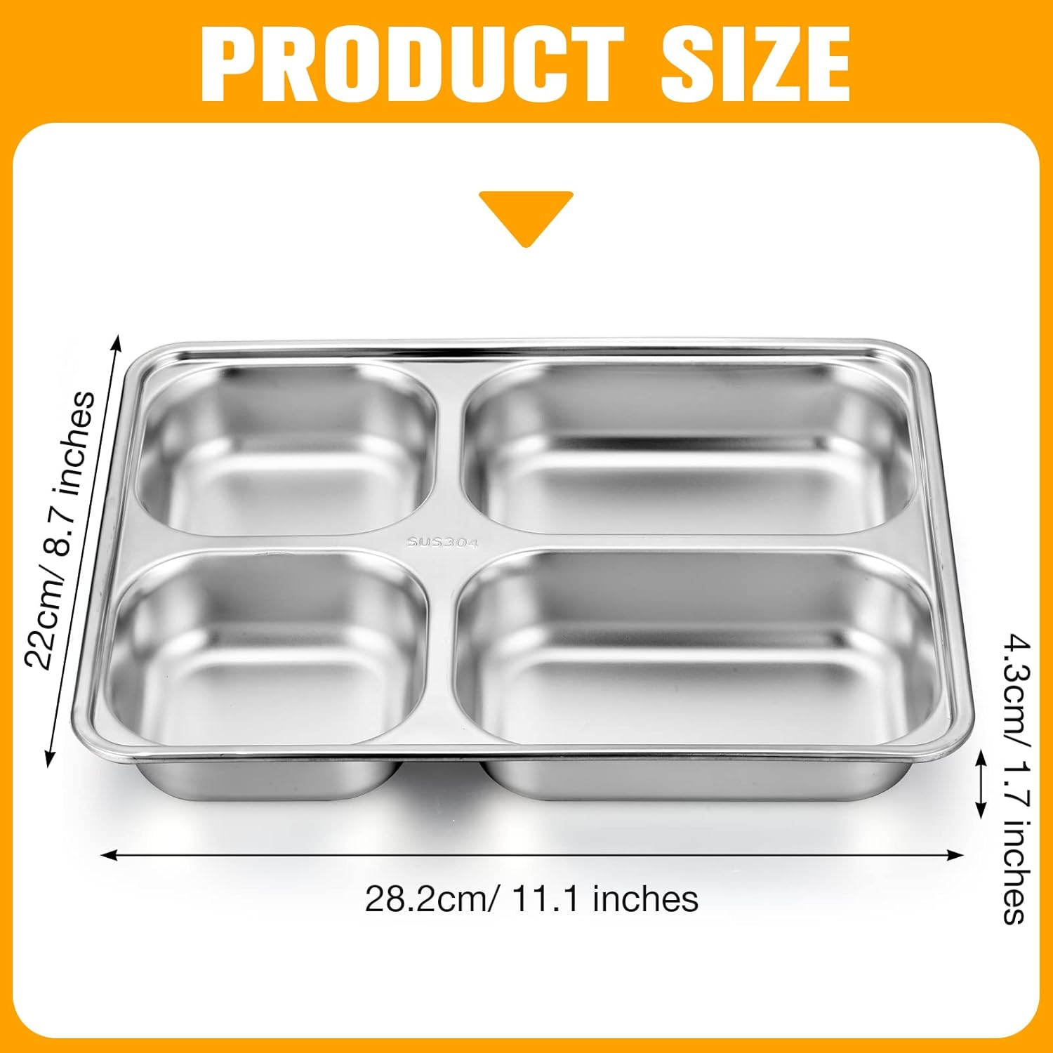 CHENGU 5 Pack Stainless Steel Divided Plates for Adults with Compartments & Serving Plate Dividers (4 Sections) image number 6