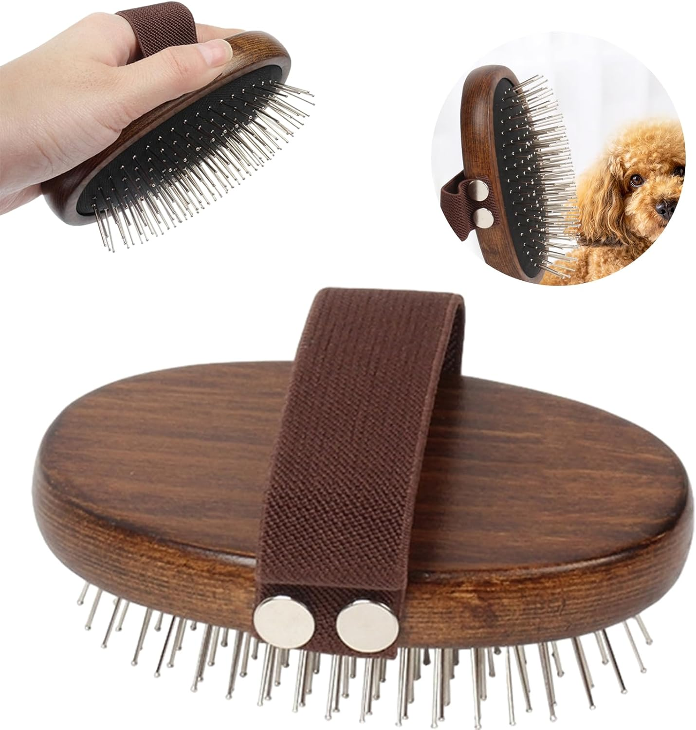 Portable Cat Dog Brush Detangling Home Metal Bristles Daily Grooming Wooden Comb image number 3