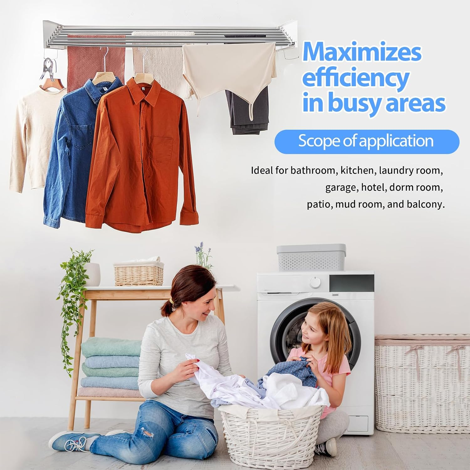 Wall Mounted Drying Rack, Collapsible Drying Racks for Laundry, Collapsible Laundry Drying Rack, 5 Stainless Steel Rods, Folding Indoor/Outdoor Drying Rack Clothing, 31.5'' Wide image number 3