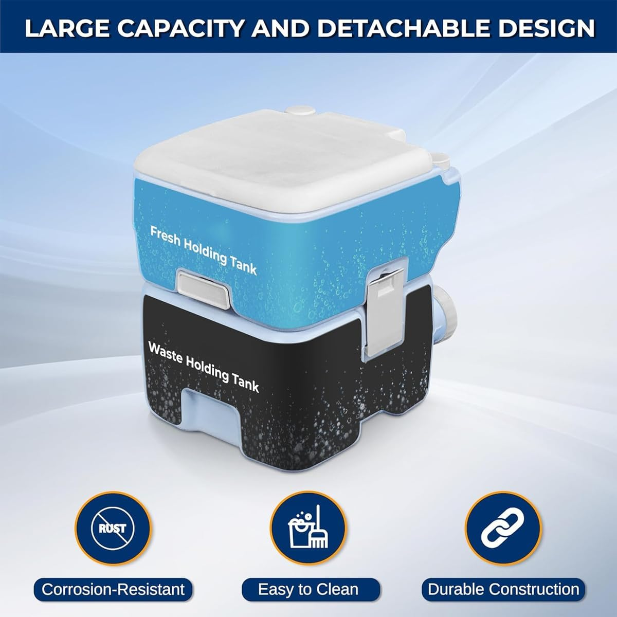 AIMALL 20L Portable Toilet &ndash; 16.53&times;16.33&times;14.37In Marine & Outdoor Toilet, Water-Saving Deodorizing, Detachable for Camping, Boating & Emergency Use image number 2