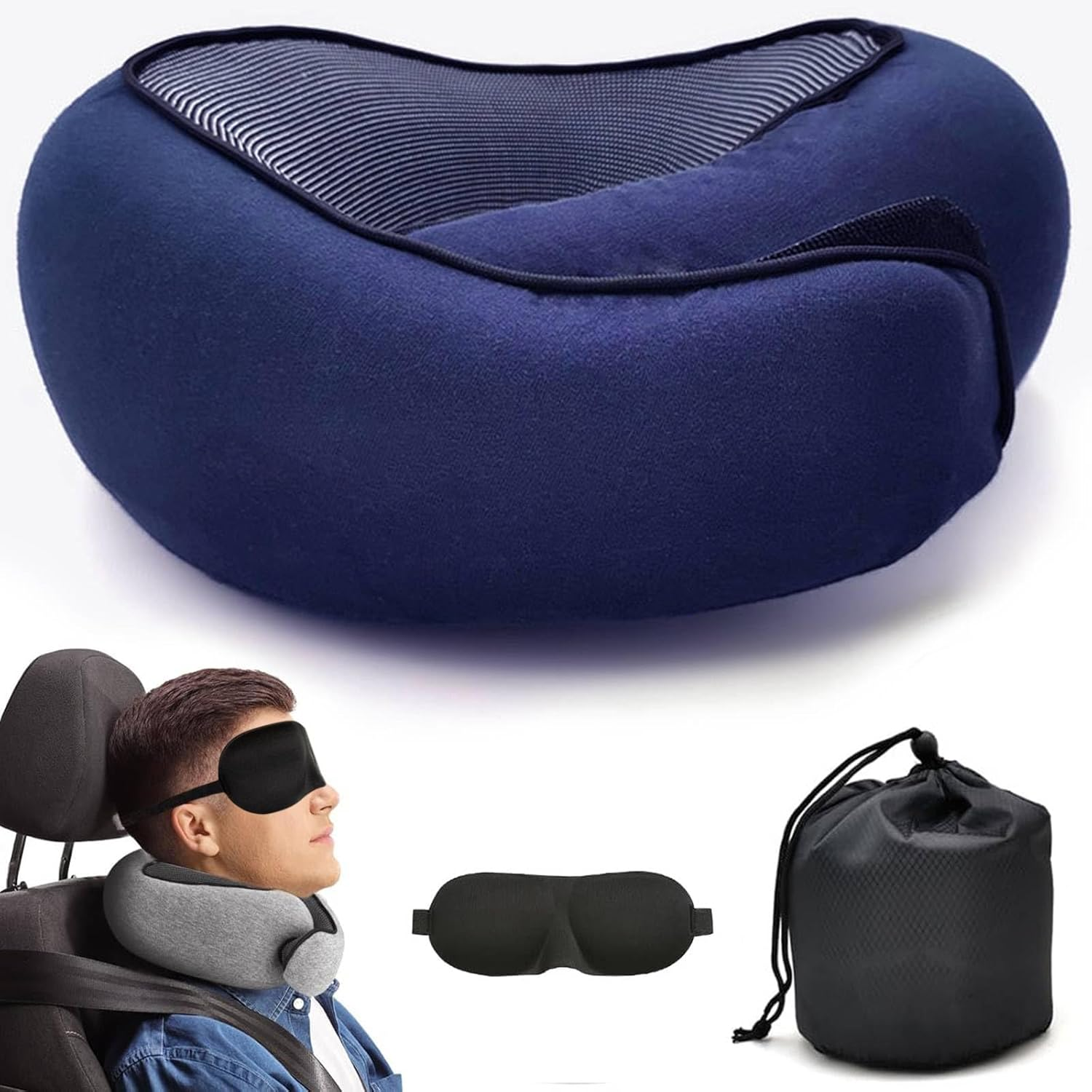 Travel Neck Pillow,Premium Memory Foam Travel Pillow with 3D Contoured Eye Masks & Mesh Bag, Comfortable Breathable Machine Washable, Pain Relief Sleeping Travel Pillows for Planes,Trains,Car-Pink