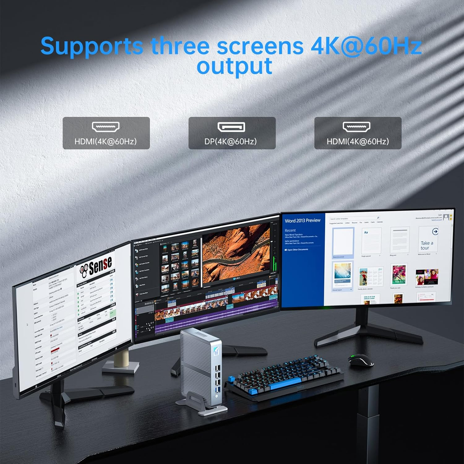 Fanless Mini PC, Desktop Computer 12Th Alder Lake-N100, up to 3.4Ghz, 8G DDR4, 256G M.2 NVME SSD, Windows 11 Pro, Dual LAN, 4K@60Hz Triple-Display, 2Xhdmi/Dp, Wifi6, BT5.1, VESA, HTPC, WOL image number 3