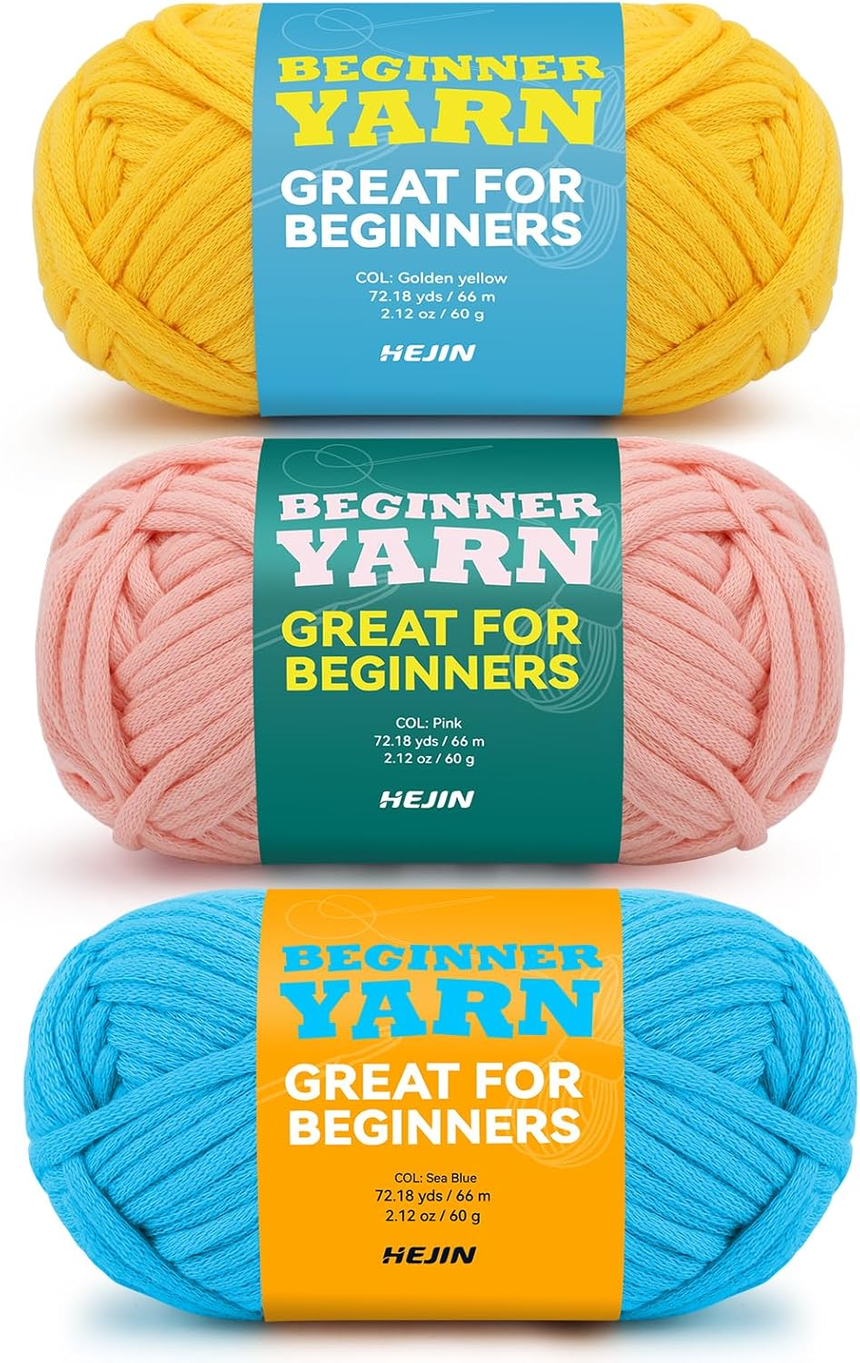 3X60G Yellow+Pink+Blue Yarn for Crocheting and Knitting;3X66M (72Yds) Cotton Yarn for Beginners with Easy-To-See Stitches;Worsted-Weight Medium #4;Cotton-Nylon Blend Yarn for Beginners Crochet Kit image number 5