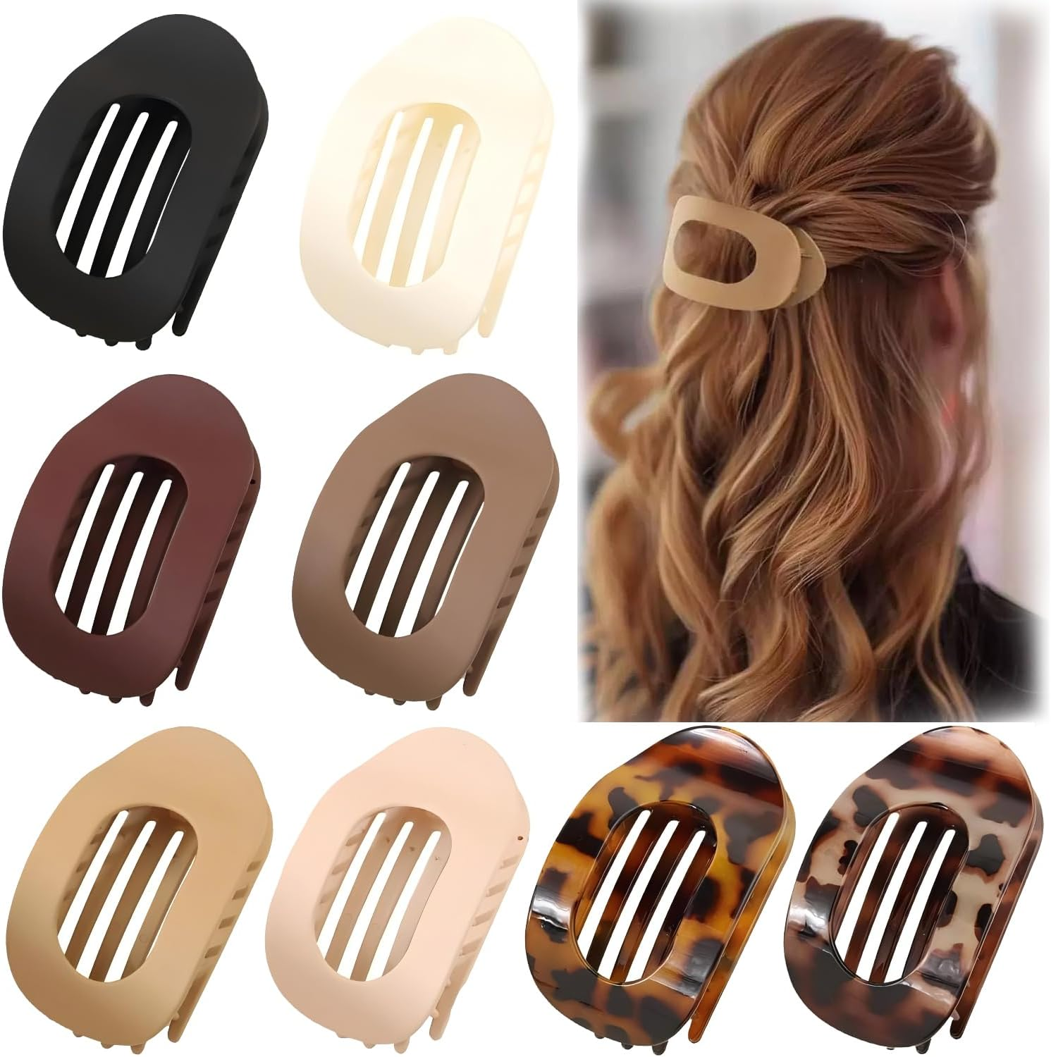 8 Pack Flat Hair Clips for Women, French round Lay down Hair Claw Clips, Curved Design Hair Clips for Thin, Thick Hair, Lying, Driving, Fashion Flat Claw Clip Gifts for Women and Girls image number 5