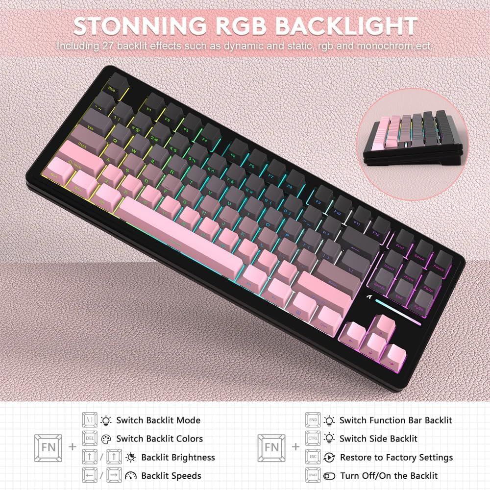 ATTACK SHARK M87 PRO Wireless Mechanical Gaming Keyboard,Hot Swappable Gasket RGB Custom Keyboard,Linear Switch&Side Printed PBT Keycaps,Bt5.0/2.4Ghz/Type-C,5000Mah Battery for Win Mac(Blackberry) - Moonlight image number 6
