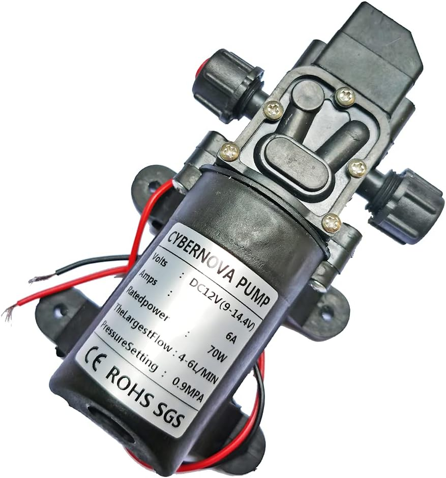 CYBERNOVA DC12 V 131PSI 4-6L/M Fresh Water High Pressure Diaphragm Self Priming Pump Caravan/Boat/Rv/Garden/Vehicle Cleaning/Motorhome (6L/M)