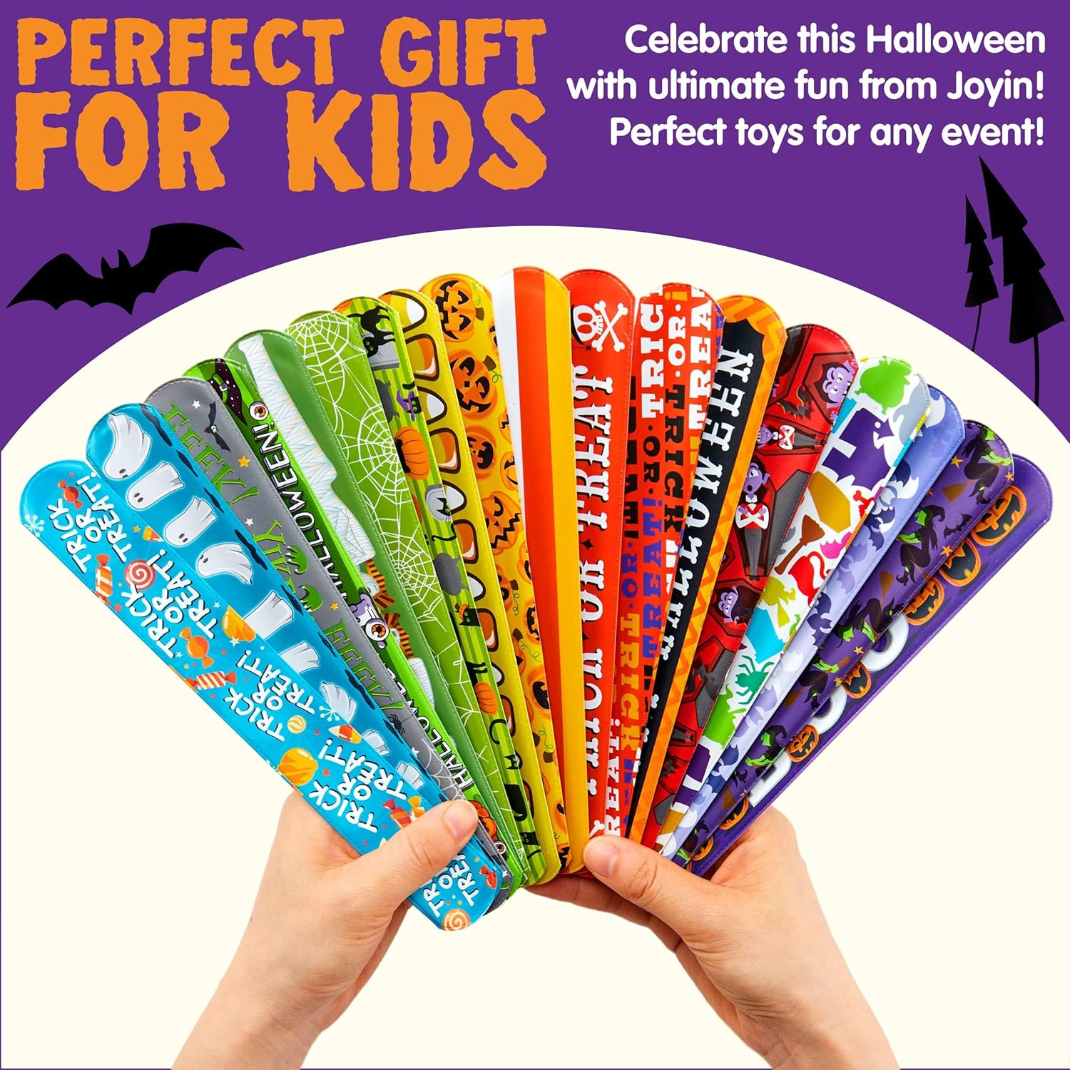 JOYIN 72 PCS Halloween Slap Bracelets for Kids, Party Bulk for Girls Boys Gifts, Friendship Snap Bracelet for Halloween Party Favors Goodie Bag Fillers, Classroom Favors image number 3