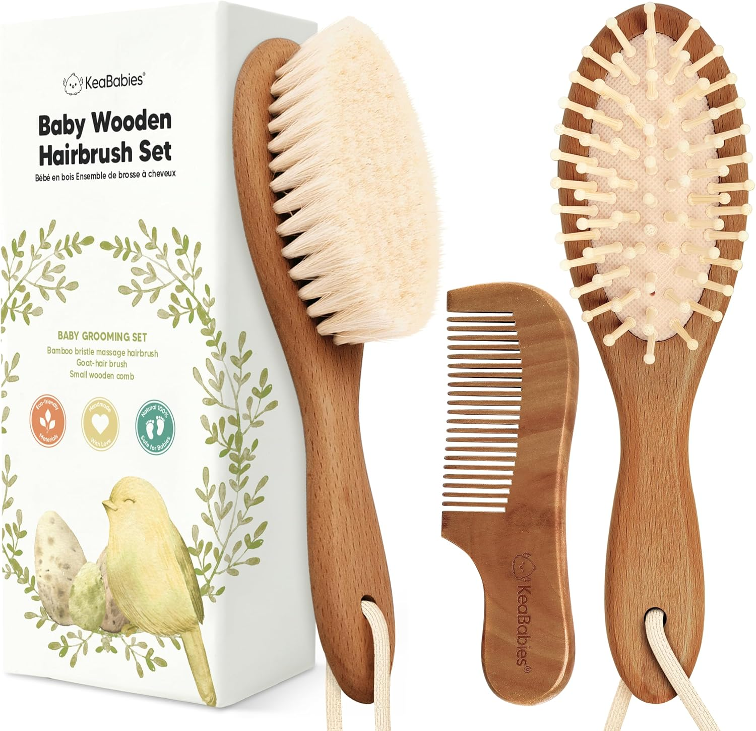 Baby Hair Brush Set for Newborns - Soft Goat Bristle Wooden Baby Brush and Comb Set Newborn Grooming Kit for Cradle Cap, Durable & Gentle, Boy, Girl Infant Essentials Care Kit (Oval, Walnut)