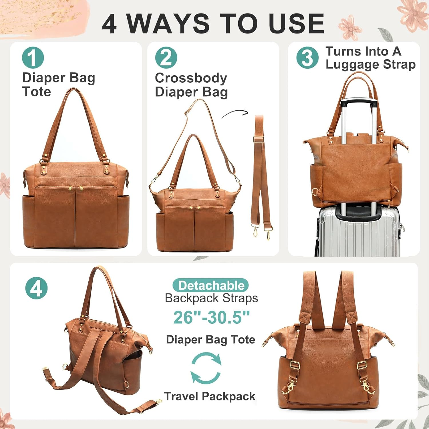 MOMINSIDE Diaper Bag Tote Leather Diaper Bag Backpack with 14 Pockets, Baby Registry Search, Large Baby Bag, Changing Pad image number 6