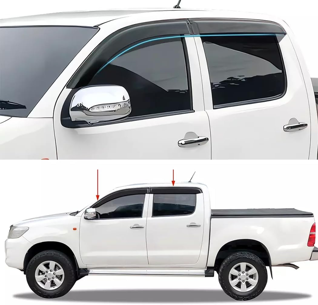 4PCS Premium Weather Shields Window Visors for Toyota Hilux 2005-2015 Dual Cab Weather Shields Window Visors Rain Guard Car Wind Deflectors Black image number 2