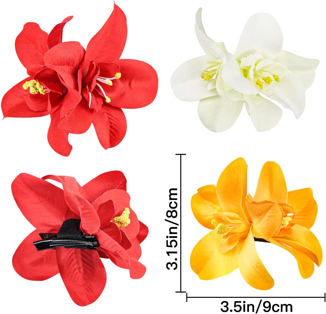 FERCAISH 6Pcs Flower Hairpin, Artificial Tropical Hair Clip for Seaside Holiday, Bridal Accessories, 3 Colors Hawaiian Orchid Hairpin for Women and Girls image number 3