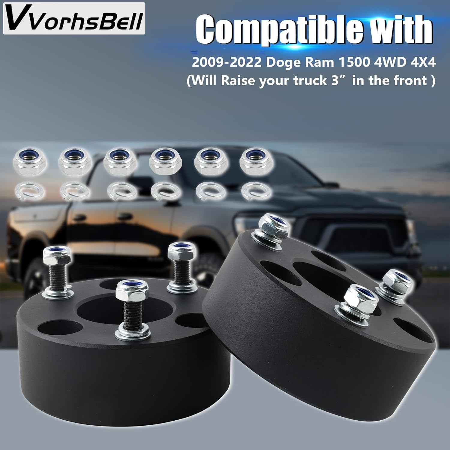 3" Front Leveling Lift Kits for 2009-2022 Ram 1500 4WD 4X4,3 Inch Front Strut Spacers for Dodge Ram Suspension Lift Kits image number 5