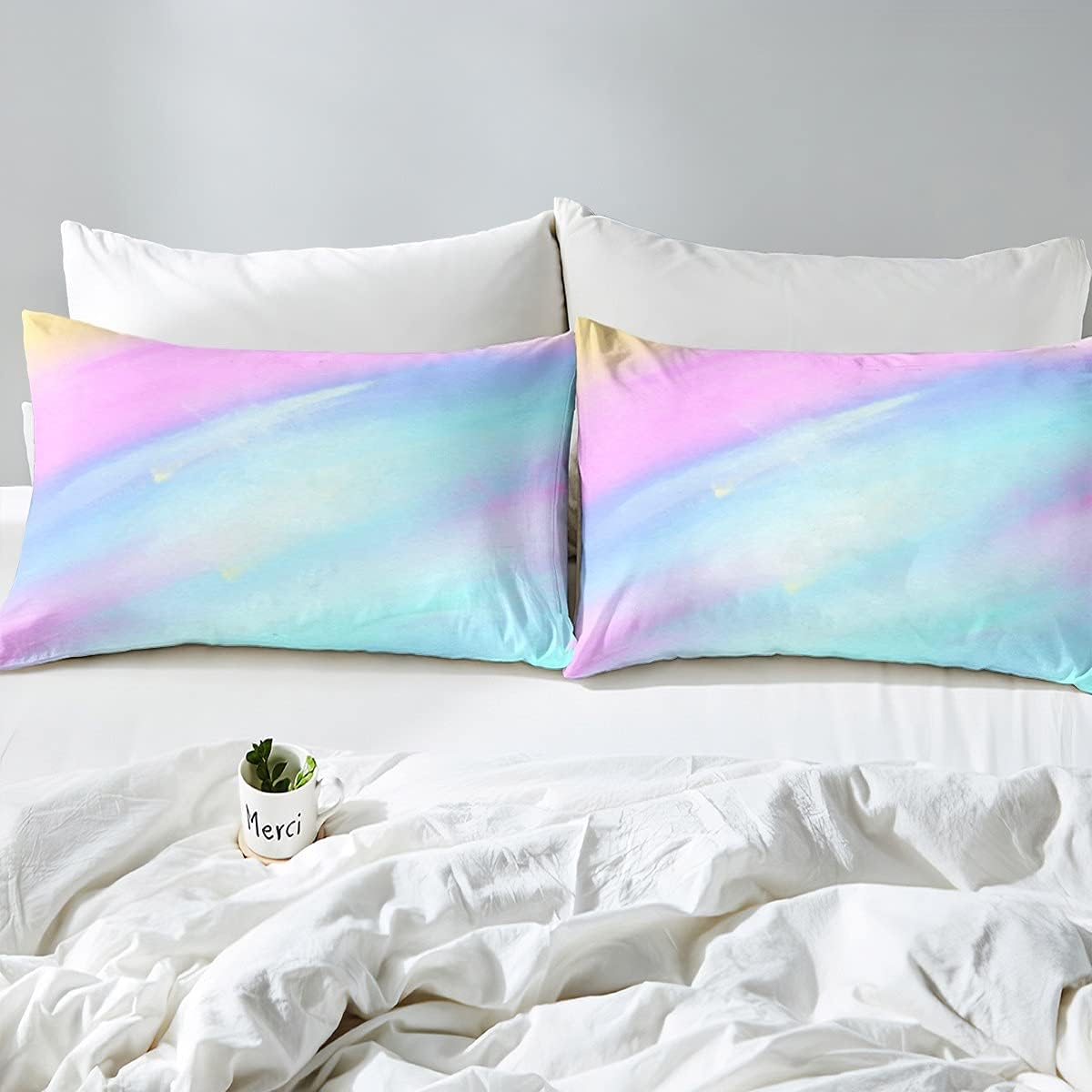 Feelingyou Watercolour Rainbow Comforter Duvet Cover 135 X 200 Cm, Pastel Tie Dye Design Bedding Set, Modern Fashion Colourful Duvet Cover for Girls Women Bedroom Decorations, Multicoloured image number 1