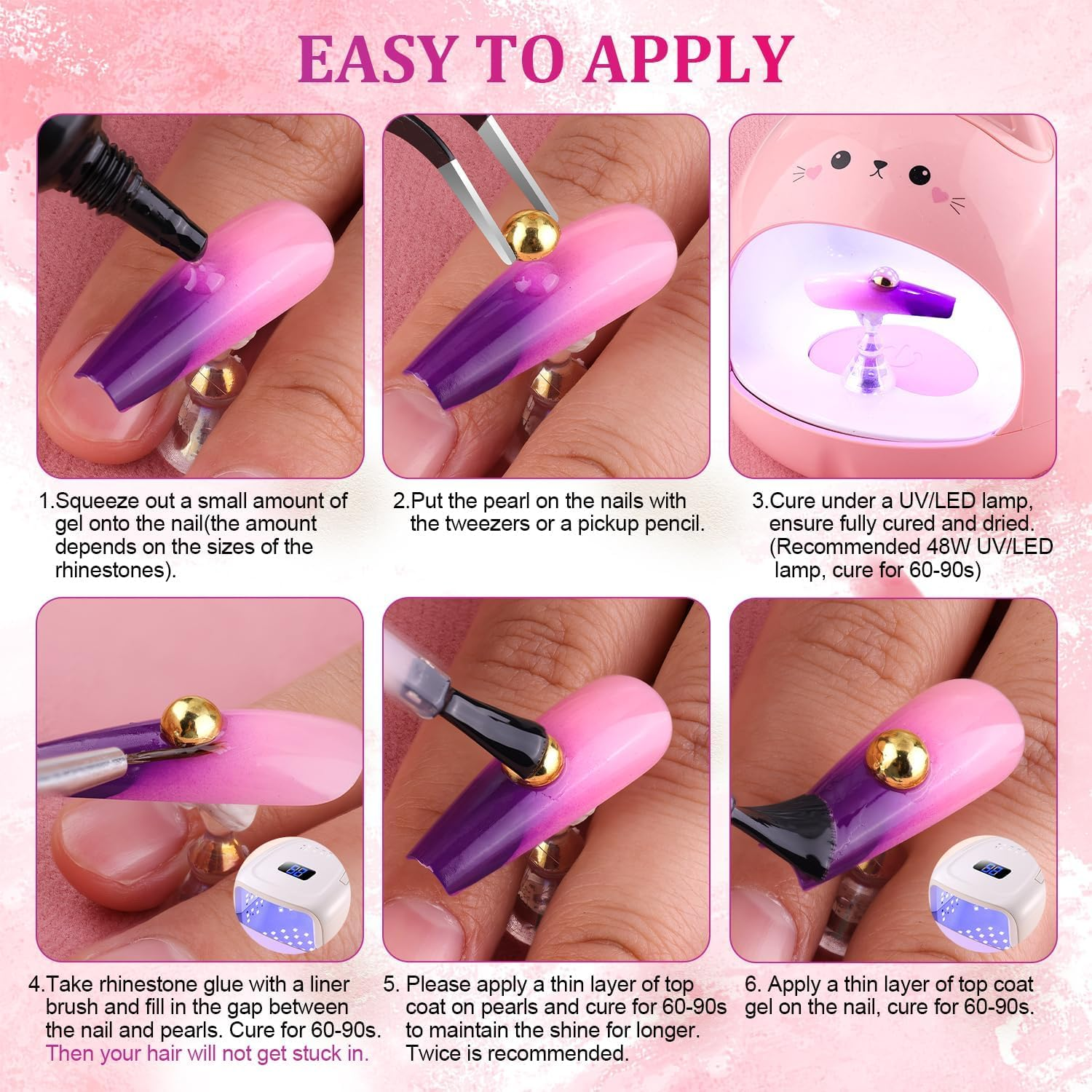 Flat Back Half round Gold Nail Charms and Gems with Multi-Size Pearls for DIY Nail Art Design and Crafting - Geiwogwc image number 4