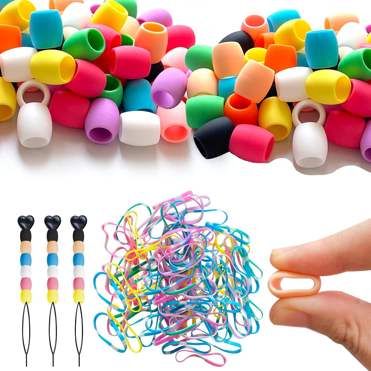 Jongdari 60Pcs Silicone Hair Beads for Kids Girls, Colorful Rainbow Large Soft Rubber Pony Beads Kit - 60Pcs, 10 Colors