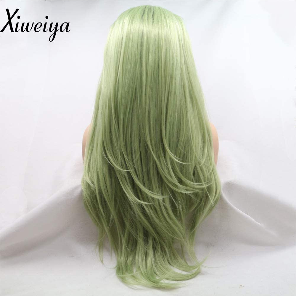 Xiweiya Wigs Long Natural Straight Wig Green Color Synthetic Lace Front Wig Middle Parting Avocado Green Hair Glueless Heat Resistant Fiber for Women Cosplay Makeup 24 Inches image number 1