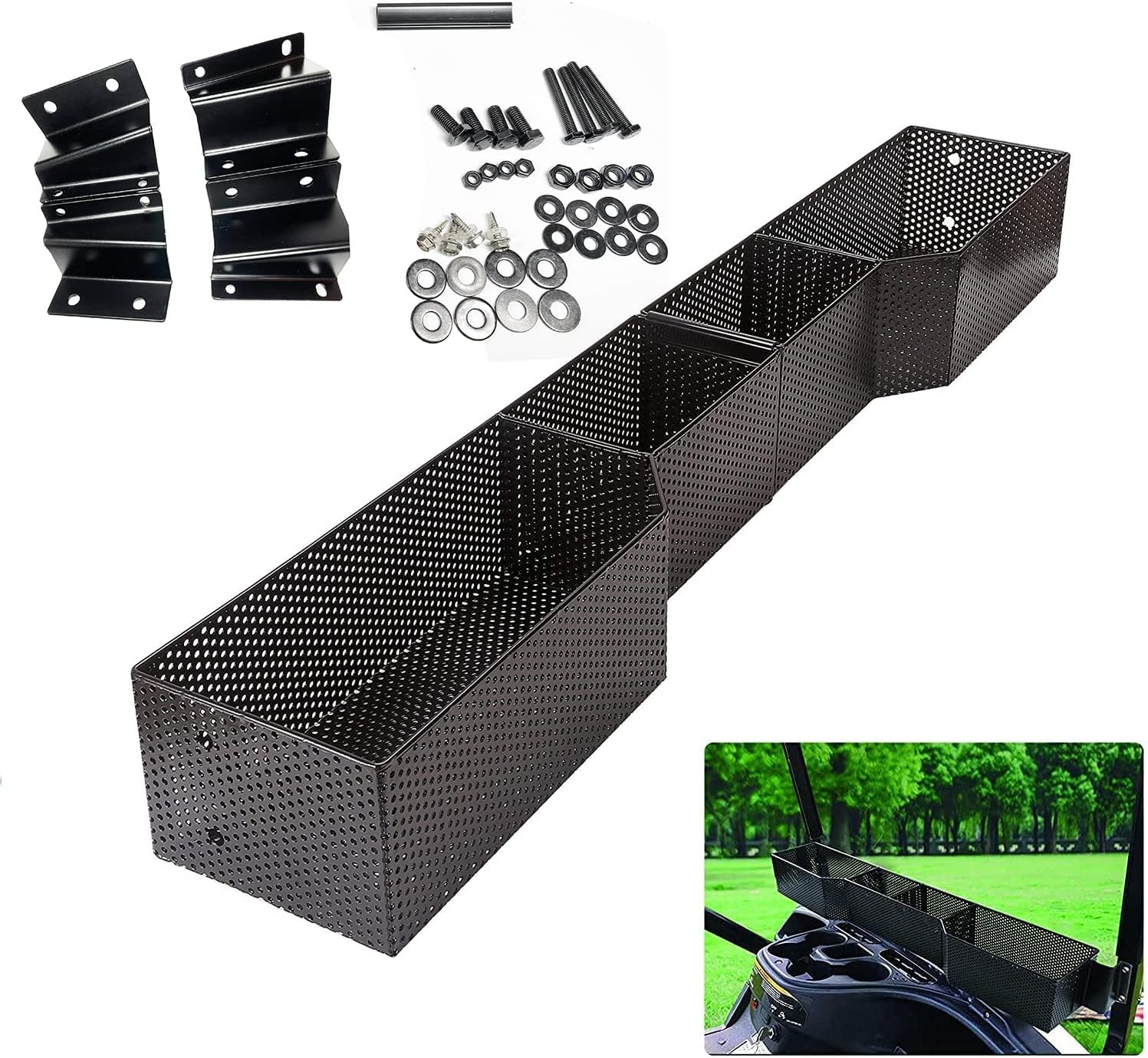 Golf Cart Yamaha Front Inner Dash Storage Basket and Rack Fits Yamaha G29 and Drive 2, Heavy Steel Golf Cart Mesh Basket image number 1