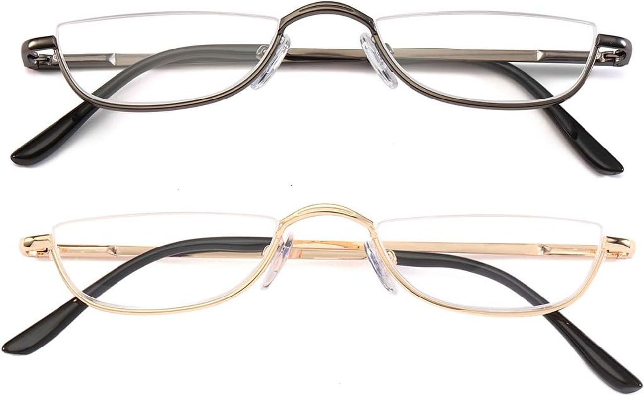 Half Frame Reading Glasses - Half Moon Readers with Spring Hinge for Women Men - 1.0 X, (Gray,Gold) image number 2