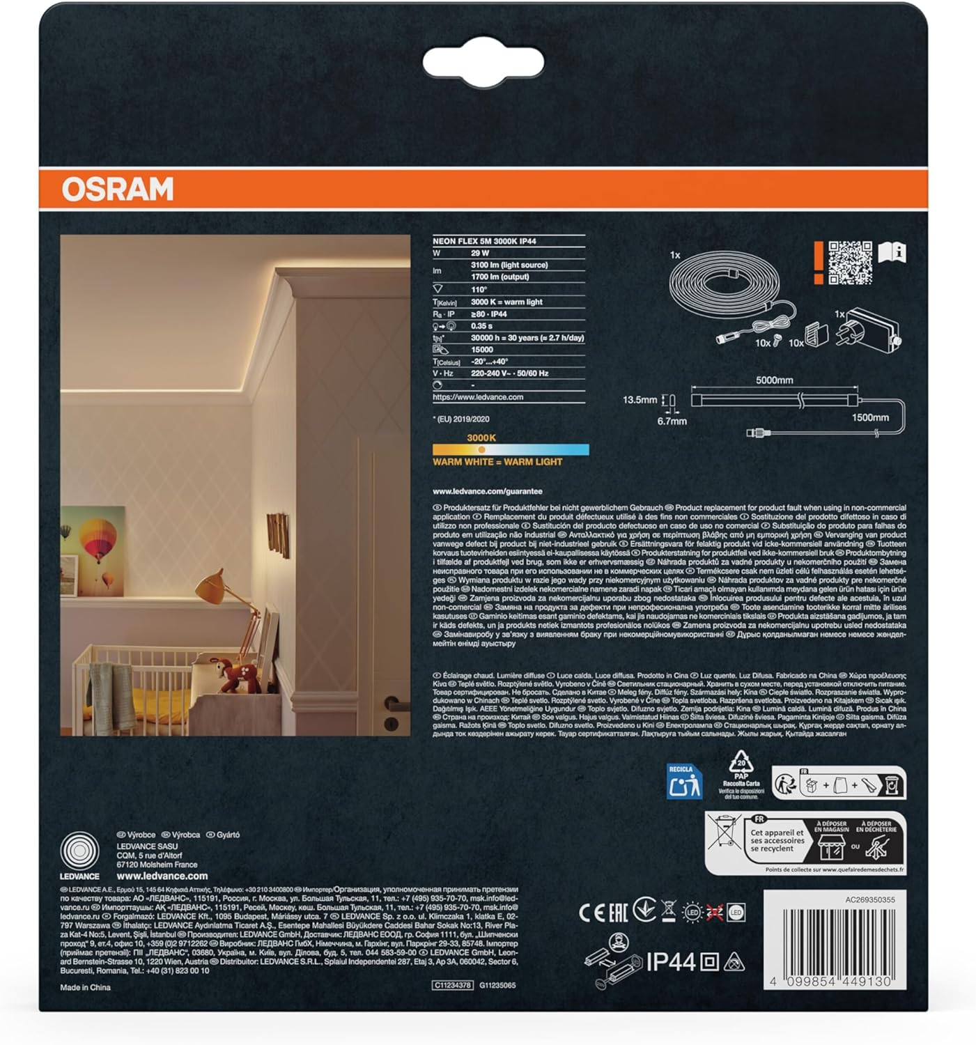 OSRAM Neon Flex Decorative Outdoor LED Strips, Warm White, 5 M, Silicone, IP44 Protection, Indirect and Direct Lighting for Garden and Balcony