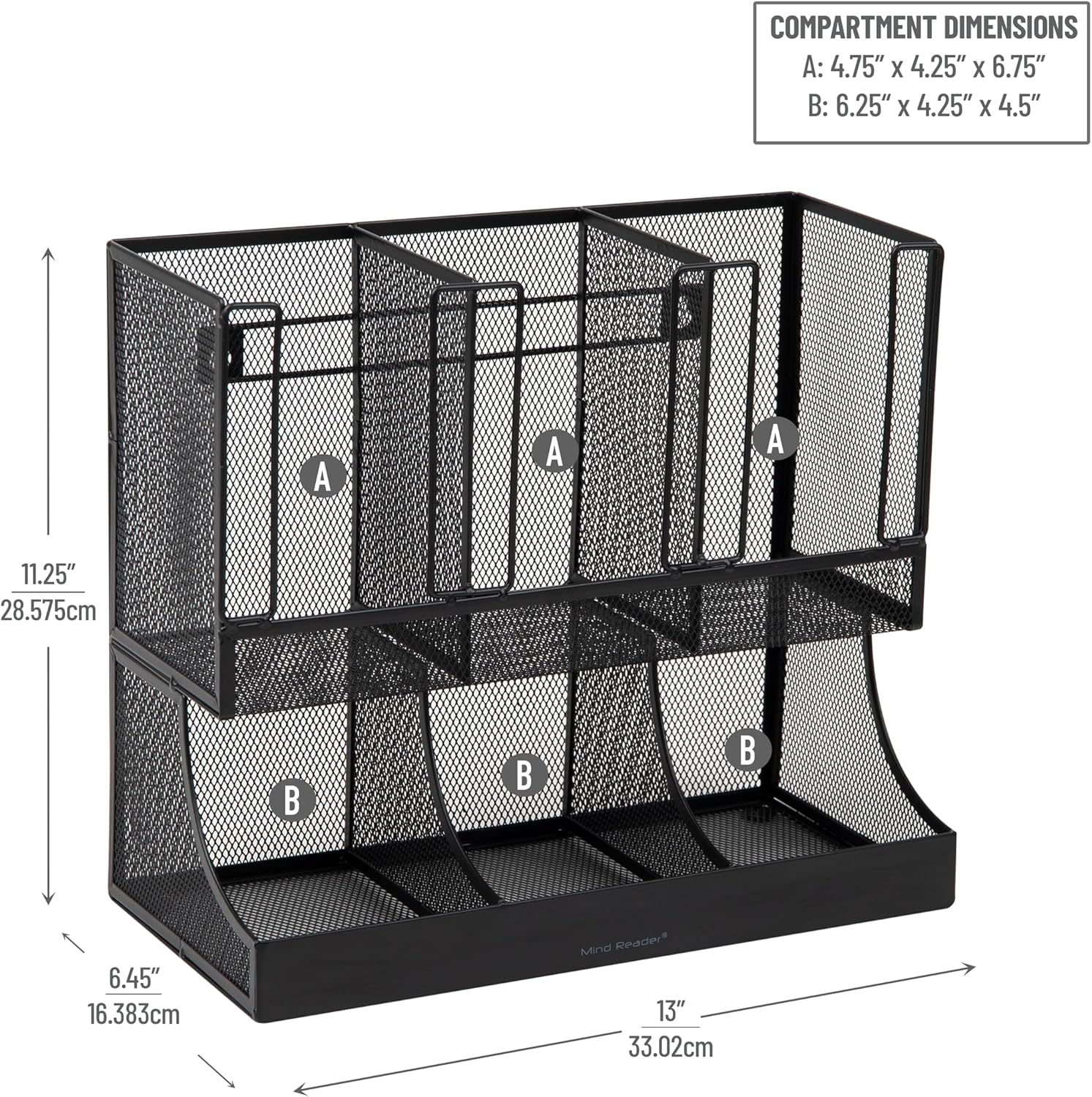 Mind Reader Cup and Condiment Station, Countertop Organizer, Coffee Bar, Kitchen, Metal Mesh, 13" L X 6.45" W X 11.25" H, Black image number 5