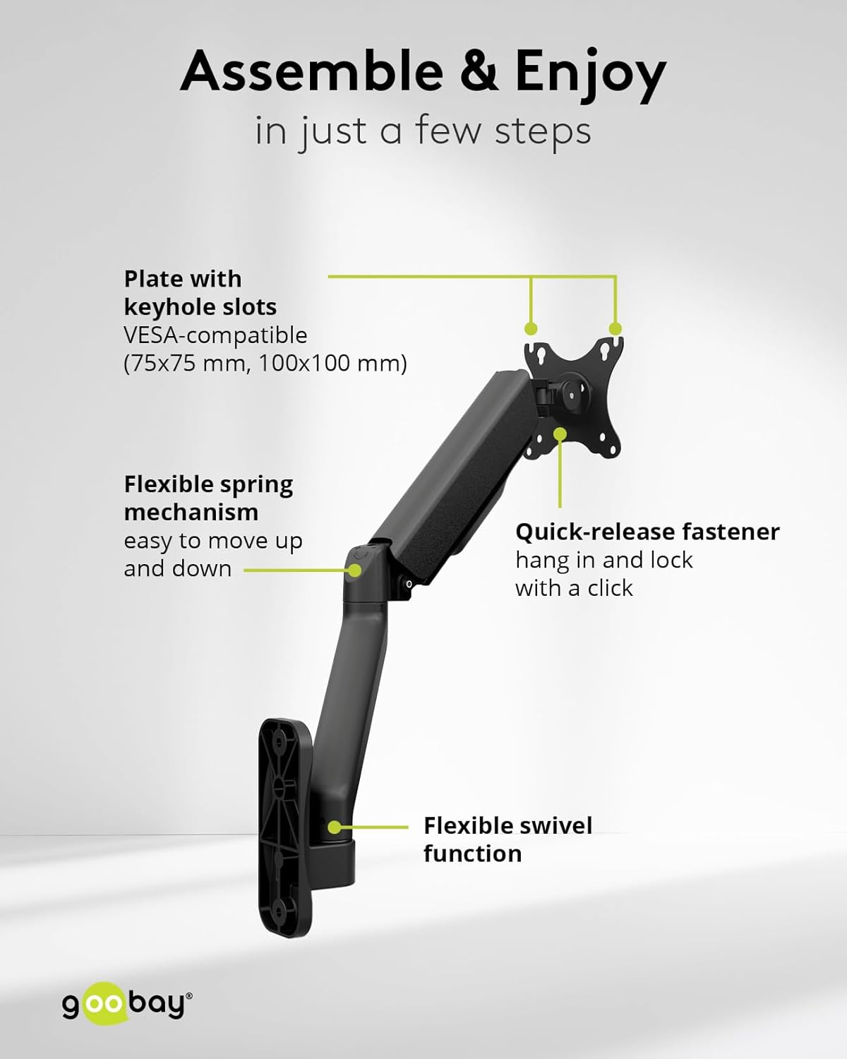 Goobay 70820 Single Monitor Wall Mount 17-32 Inch &ndash; Full Motion Adjustable Arm, Tilt Swivel Rotate, Ergonomic VESA Wall Bracket for Home, and Multimedia &ndash; Black