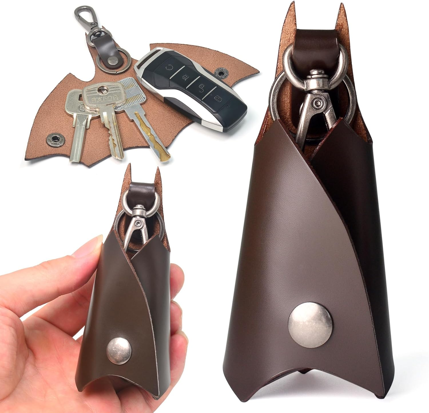CAILLU POP Keychain Leather Bat for Car Key Fob Case,Leather Keys Ring Cover Holder,Man BMW Key Chain