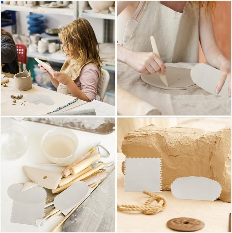 SHINEOFI 2Pcs Stainless Steel Clay Sculpting Tools Set with Serrated Scraper for Pottery and DIY Crafts, Silver Clay Engraving Tools image number 6