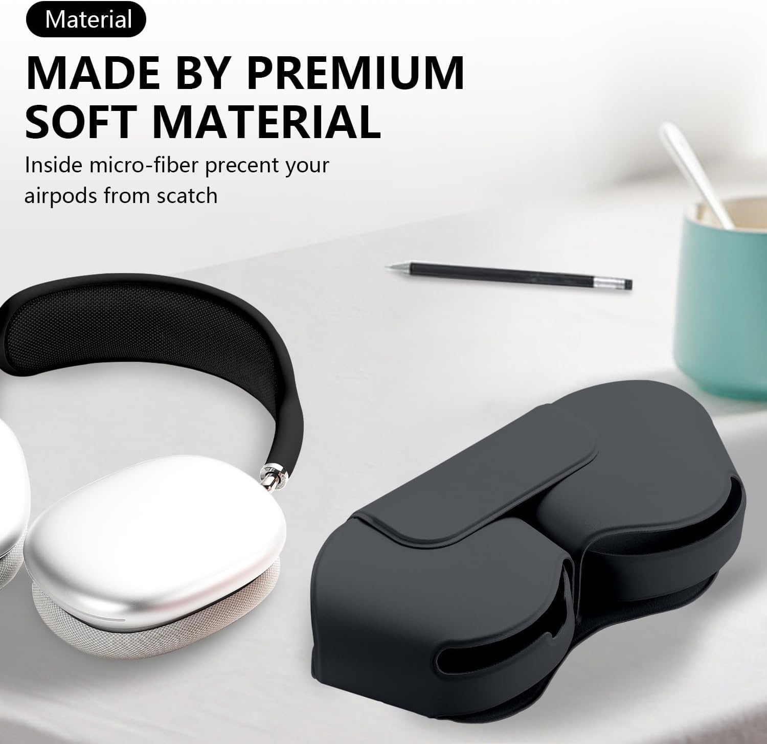 For Airpods Max Smart Case Cover, Soft PU Leather Protective Cover Accessories for Airpod Max with Sleep Mode, Anti-Scratch & Anti-Dust Travel Carrying Case for Airpods Pro Max Headphones 1/2, Black - Pink image number 5