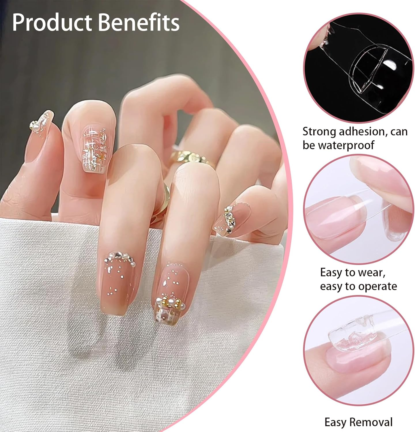 INCAUCA 600Pcs Press on Nail Adhesive Tabs Waterproof, 25 Sheet Jelly Double Sided Sticker, Sticky Tabs Thin Breathable for Acrylic False Nails Manicure Tape (Clear) image number 6