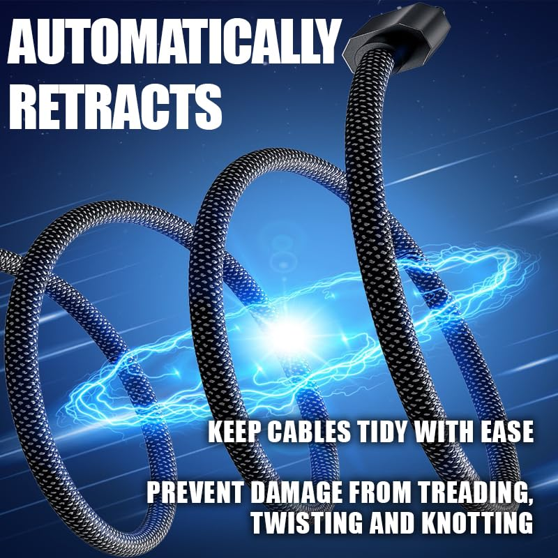 Fast Charger Cable Cord USB Magnetic Auto-Recoil 120W 480Mbps USB-C Android PD 1M (USB-A to USB-C) image number 1