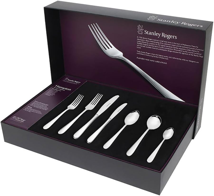Stanley Rogers Hampton 70 Piece Cutlery Set Stainless Steel Satin Finish Formal Place Setting for Ten with Gift Box image number 3