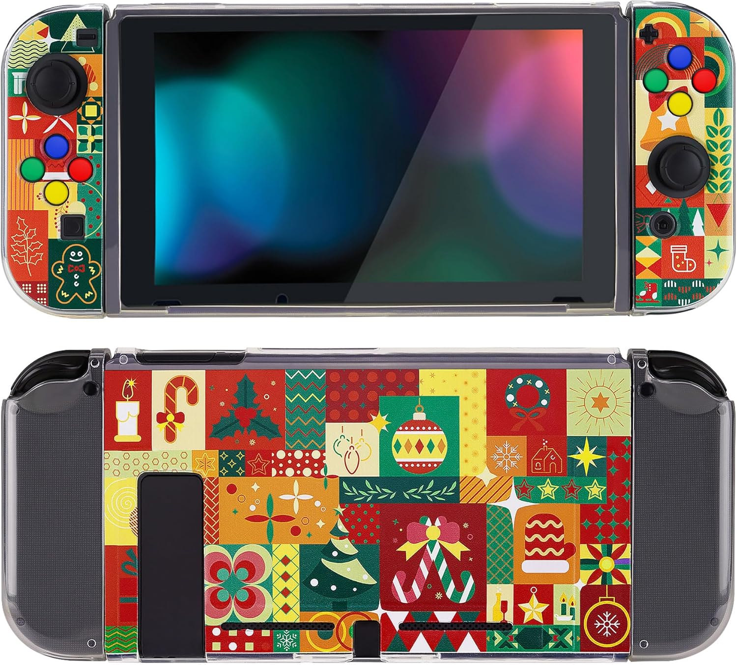 Playvital Christmas Wrap Protective Case for Nintendo Switch, Soft TPU Slim Case Cover for Nintendo Switch Console with Colorful ABXY Direction Button Caps