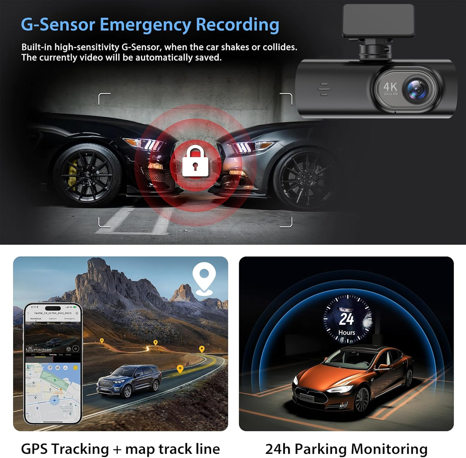 Dash Cam Front and Rear, 32GB Card Included, Front 4K and 2.5K Rear 1080P Dual Dash Camera, Built-In Wifi GPS, Loop Recording, Night Vision, 170&deg; Wide Angle, Parking Mode, Smart App Control image number 6