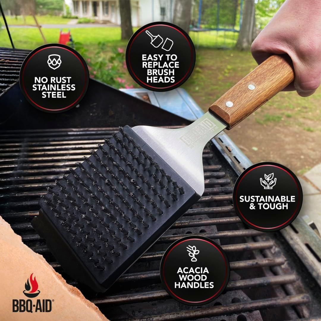 Bbq-Aid Barbecue Grill Brush and Scraper ? Extended Large Wooden Handle and Stainless Steel Bristles ? No Scratch Cleaning for Any Grill: Char Broil & Ceramic ? image number 6
