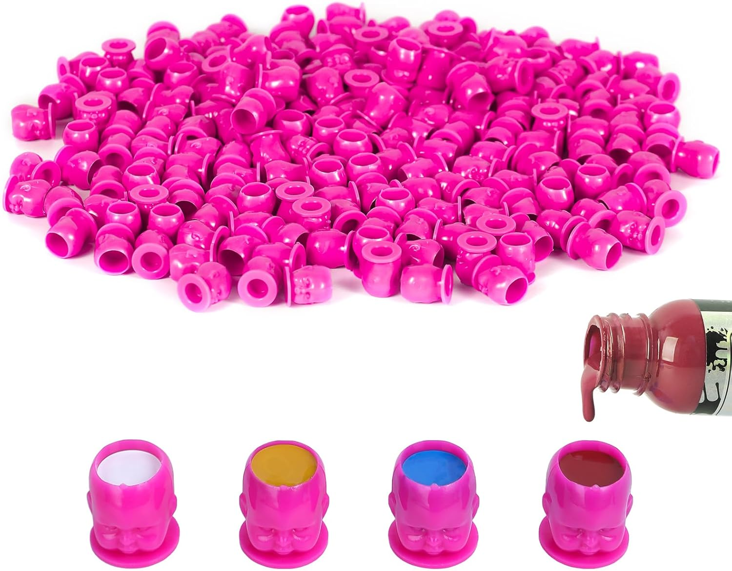YILONG 200PCS Disposable Tattoo Ink Caps Doll Tattoo Ink Cups with Stable Base Permanent Makeup Pigment Holder Container Cap Tattoo Accessory Tattoo Supplies,Rose Red