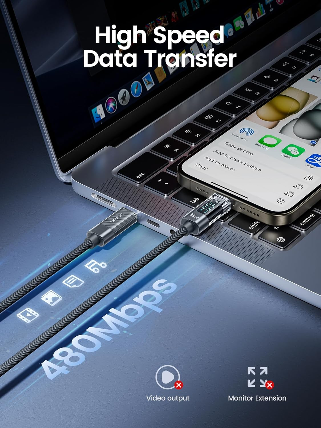 100W USB C to USB C Fast Charging Cable, 2M PD 5A Type C Cord with Intuitive Power Display & Tough Nylon Braid, Compatible with Iphone 17 16 15 Pro plus Pro Max Air Macbook Ipad Galaxy S25/S24/S23 image number 6