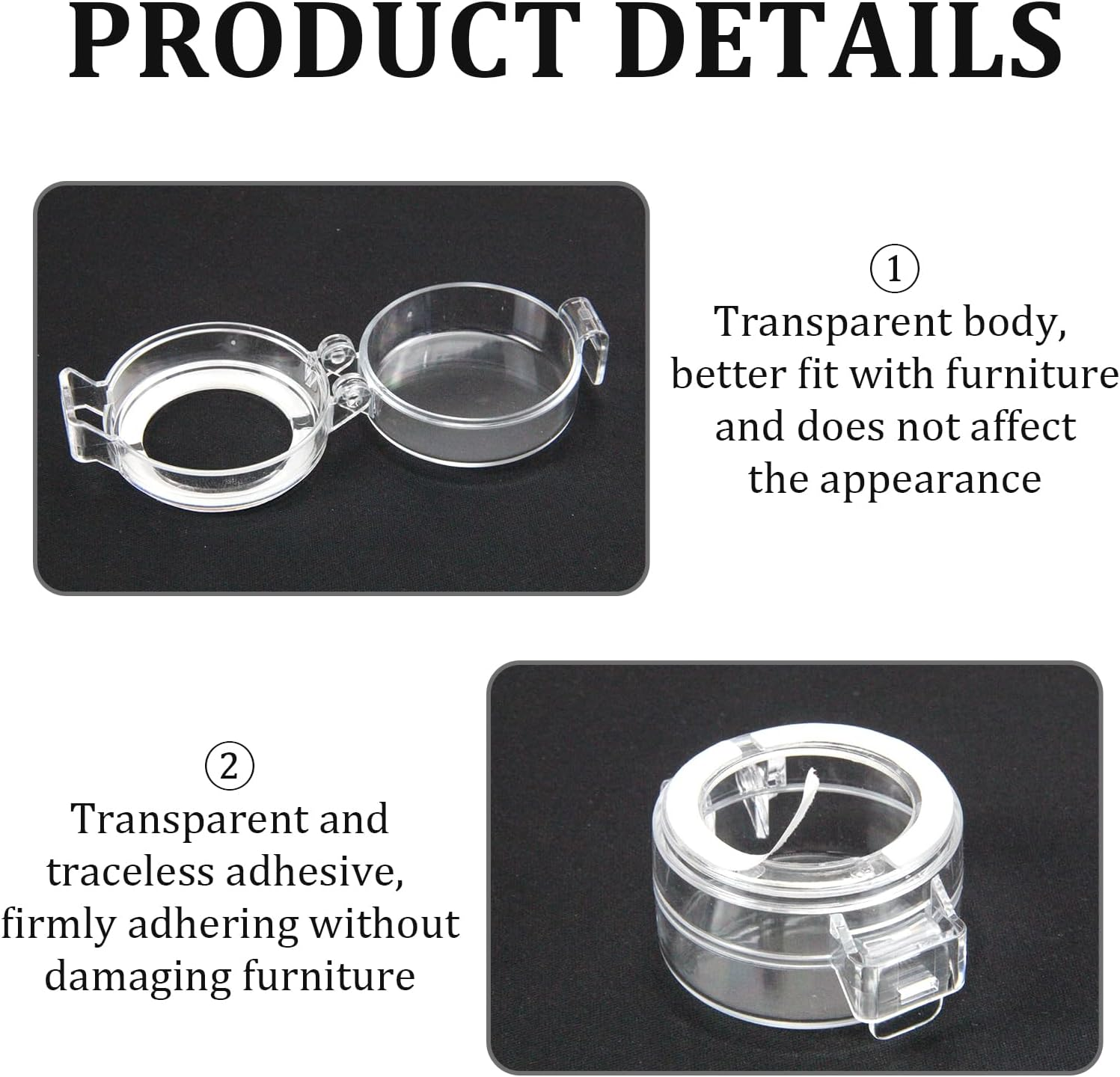 2 Pack Deadbolt Child Safety Lock Cover - Child Proof Deadbolt Cover & Door Knob Protector, Deadbolt Lock Cover for Kids, Prevents Accidental Locking (Fits Standard Locks) (Transparent) - Black image number 2