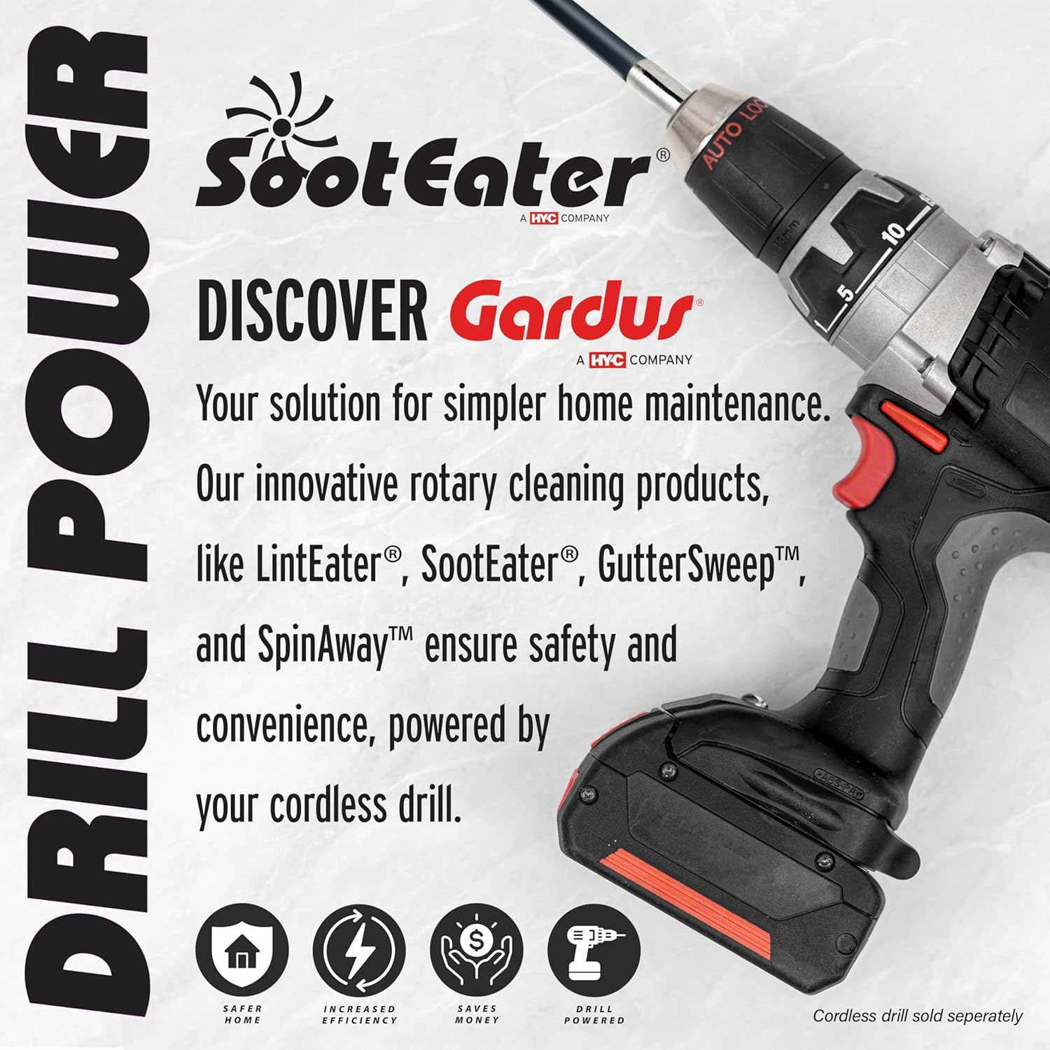 Gardus RCH205-B Sooteater Rotary Chimney Cleaning System, Cleans Open Chimneys up to 18' with 6 Flexible 3' Rods, Includes Trim-To-Fit Spinning Chimney Whip Pack of 1 image number 6