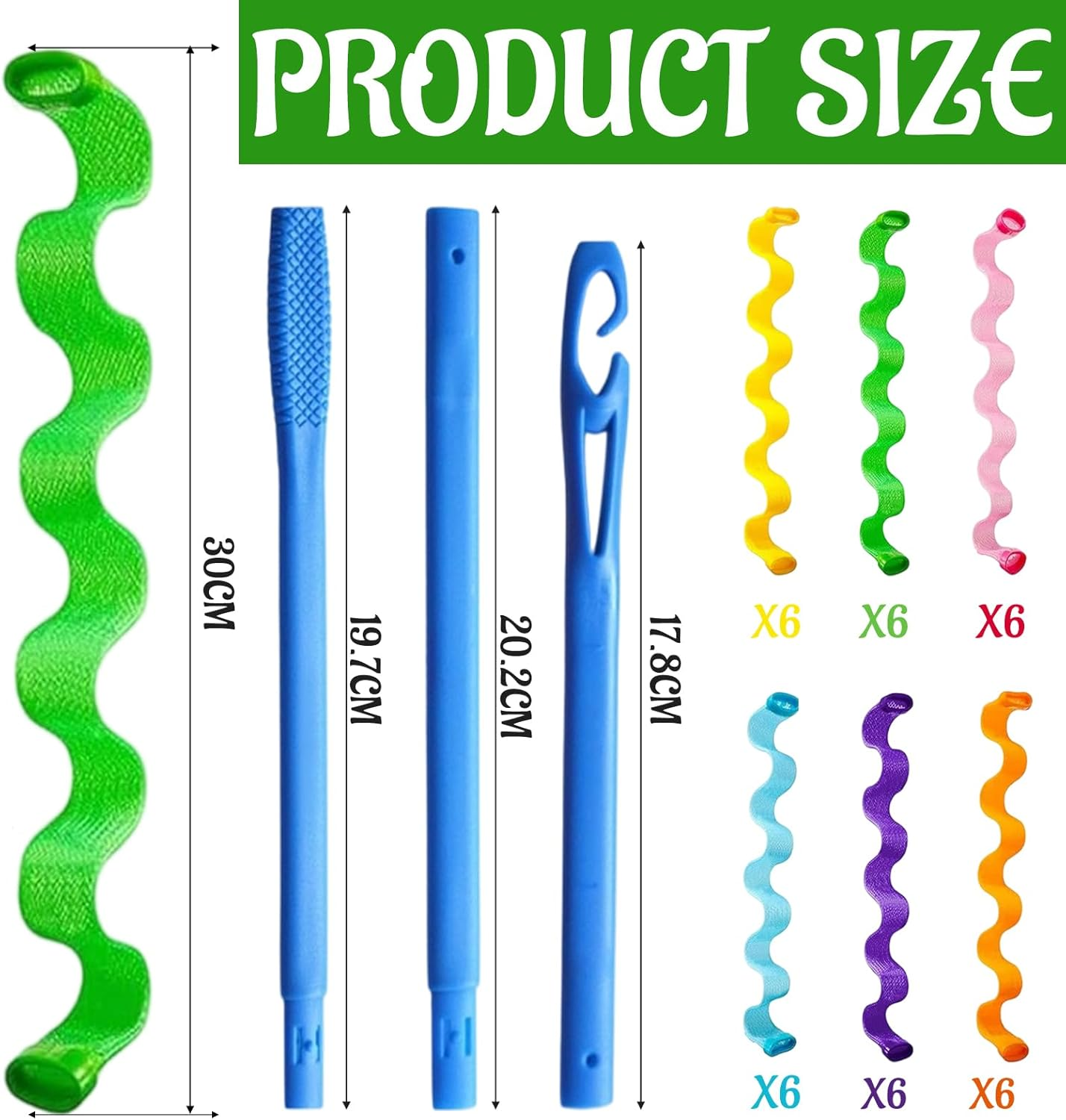 SZSMW 36 Hair Rollers - Waves - Curlers Long Hair - Suitable for Anyone Who Want to Create Their Own Wavy Hairstyles, Suitable for All Hair Types (30 Cm, with 2 Styling Hooks)