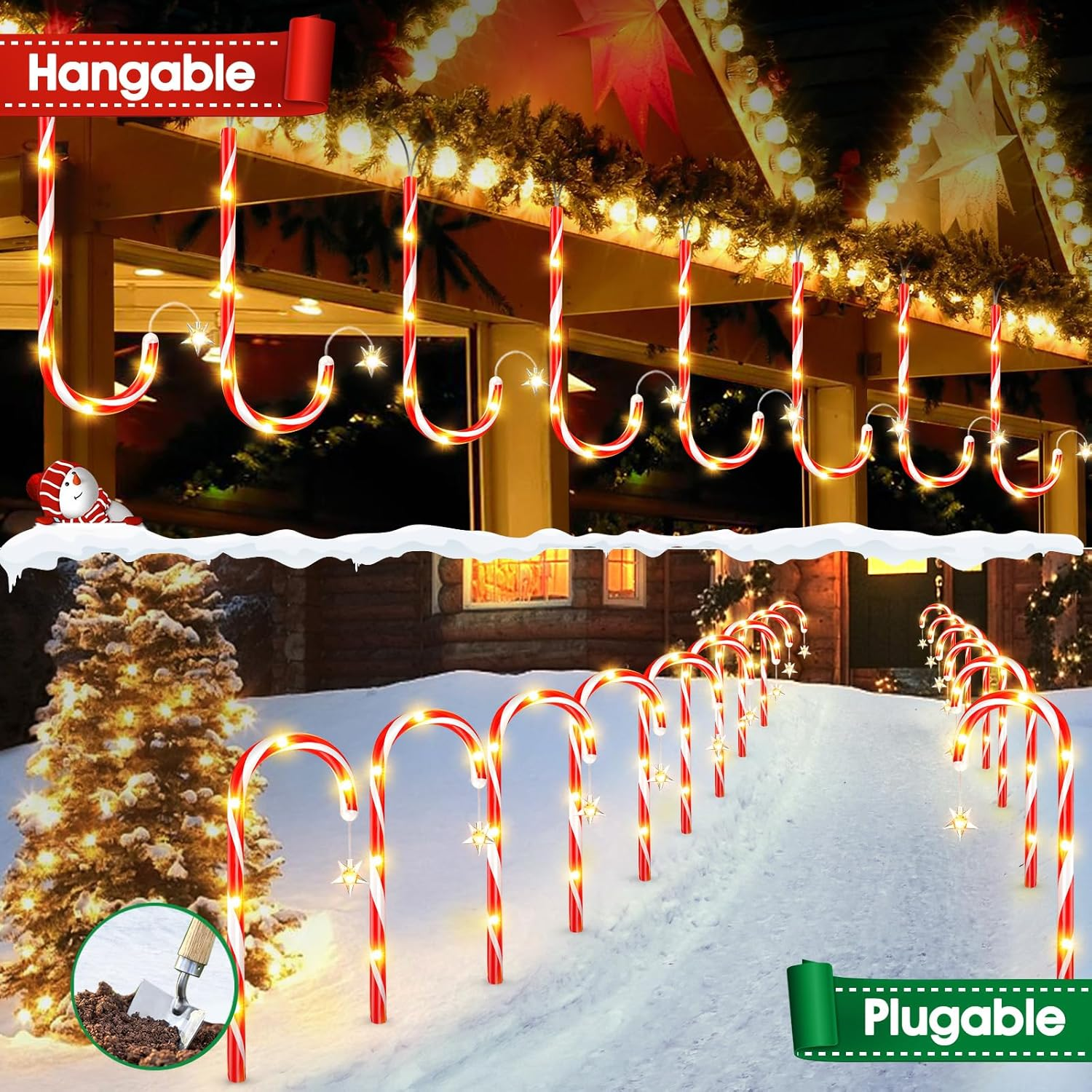 Christmas Decorations Outdoor, 12 Pack Solar Candy Cane Lights Christmas Yard Decorations with 10 Modes and Bright 72 LED, 28Ft Longer Waterproof Candy Cane Pathway Lights Xmas Gift