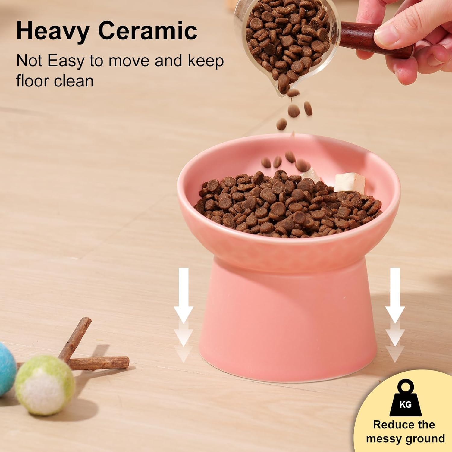 Yauyik Small Raised Cat Bowls, Ceramic Tilted Elevated Food or Water Bowls, Stress Free, Backflow Prevention, Dishwasher & Microwave Safe, Lead & Cadmium Free, Pink - Black,Golden image number 5