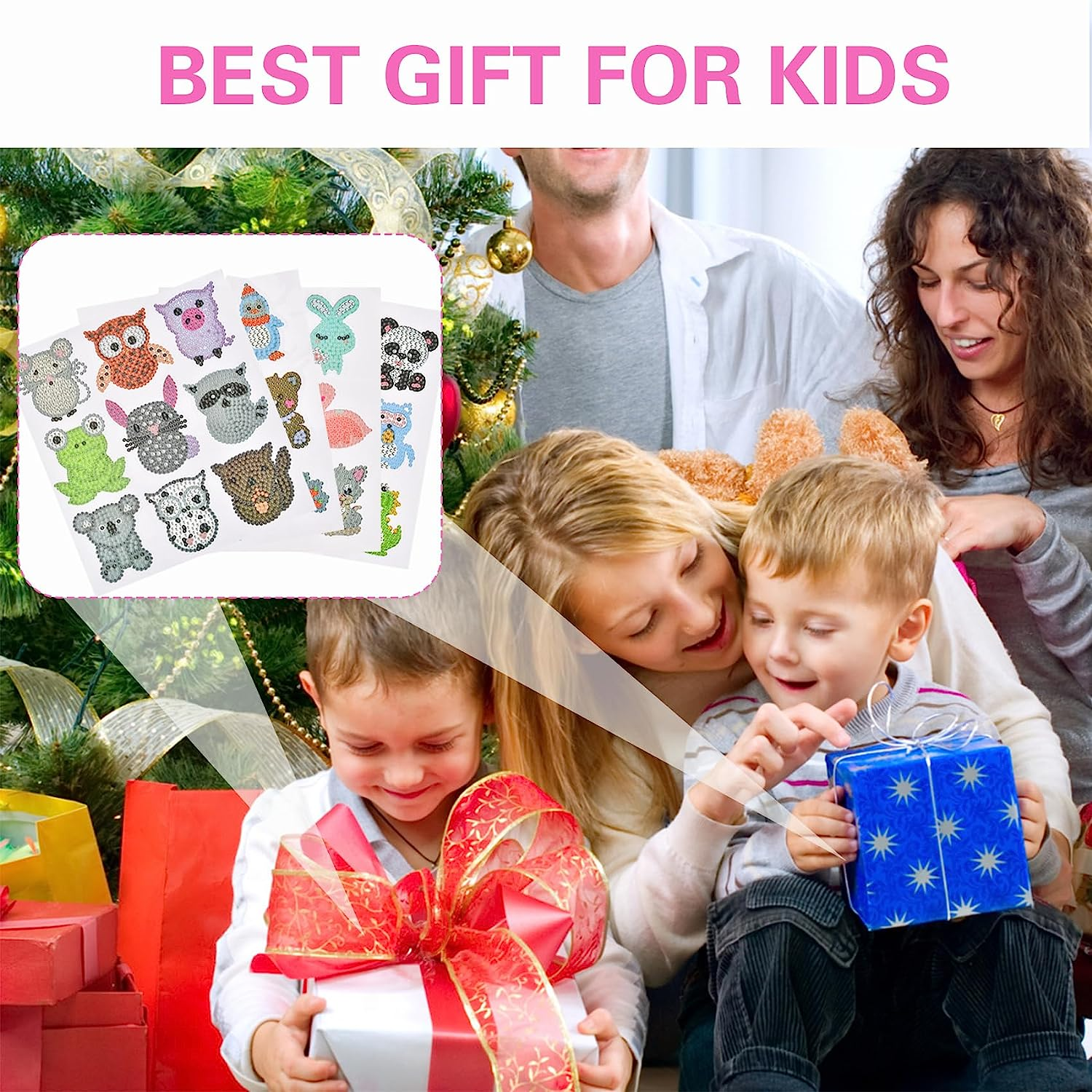 Diamond Art Stickers for Kids, 36Pcs 5D DIY Diamond Painting Kits, Animal Diamond Dot Stickers, Cute Gem Stickers for Crafts, Mosaic Sticker Art Kits for Kids Girls Boys image number 1